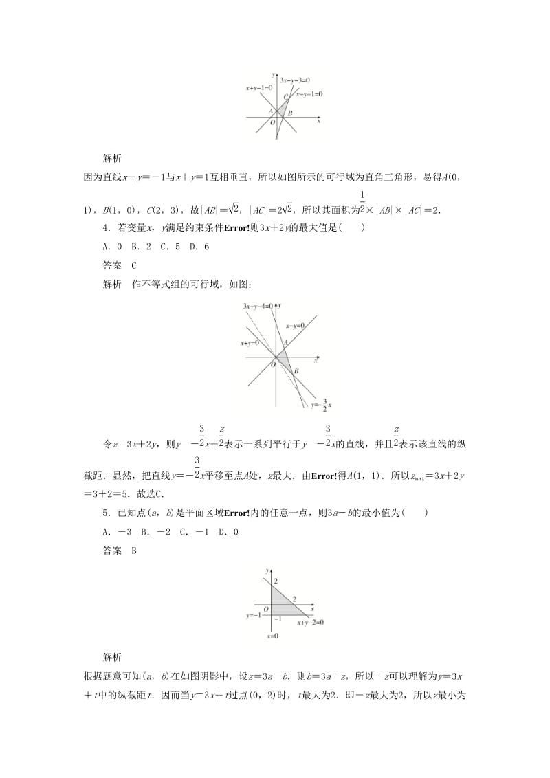 2020高考数学刷题首选卷 第五章 不等式、推理与证明、算法初步与复数 考点测试35 二元一次不等式组与简单的线性规划 理（含解析）.docx_第2页