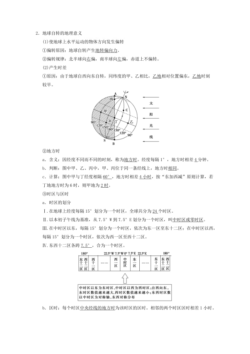 2019届高考地理一轮复习 第1章 宇宙中的地球（含地球和地图）第4节 地球的自转及其地理意义学案 新人教版.doc_第2页