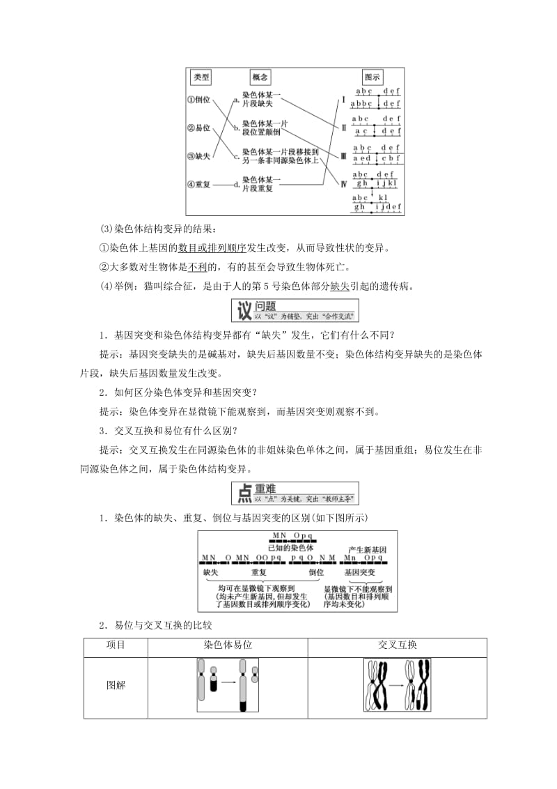 浙江专版2018年高中生物第四章生物的变异第一节第二课时染色体畸变学案浙科版必修2 .doc_第2页