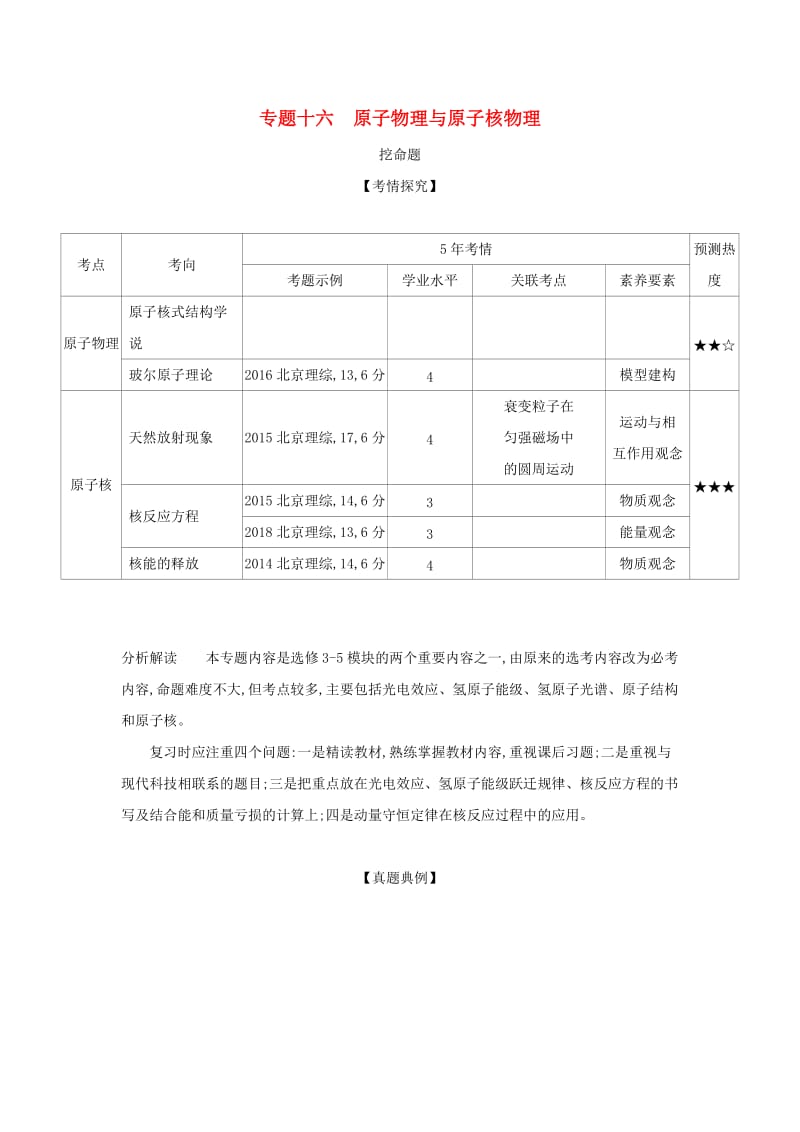 北京专用2020版高考物理大一轮复习专题十六原子物理与原子核物理练习.docx_第1页