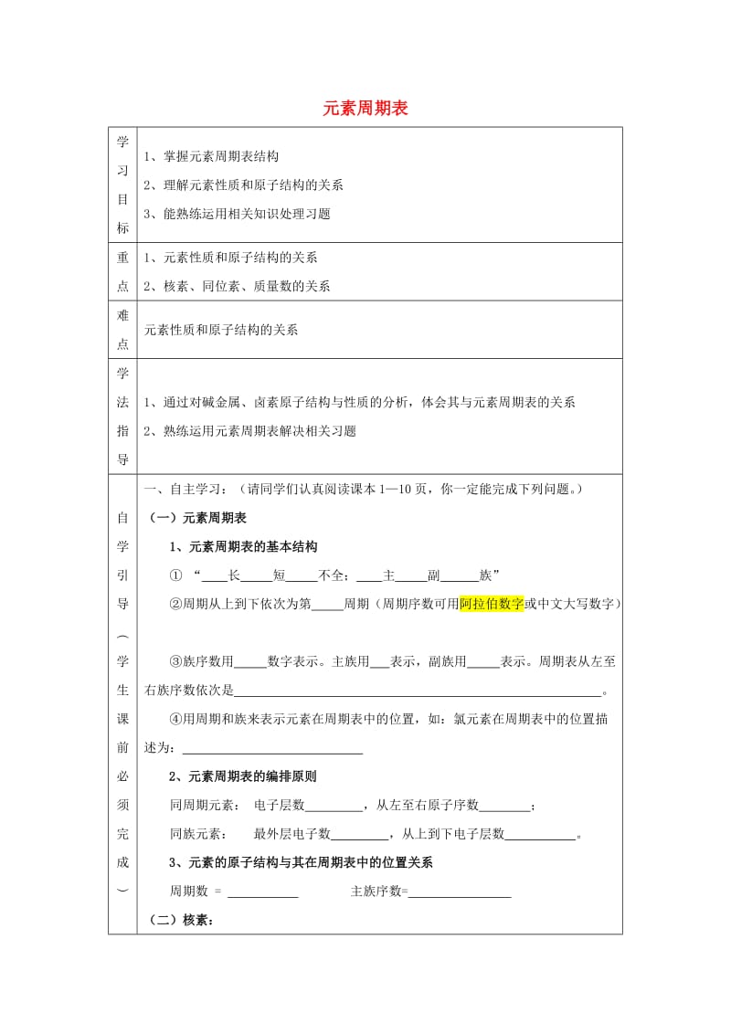 辽宁省抚顺市高中化学 第一章 物质结构元素周期律 1.1 元素周期表 第3课时导学案新人教版必修2.doc_第1页