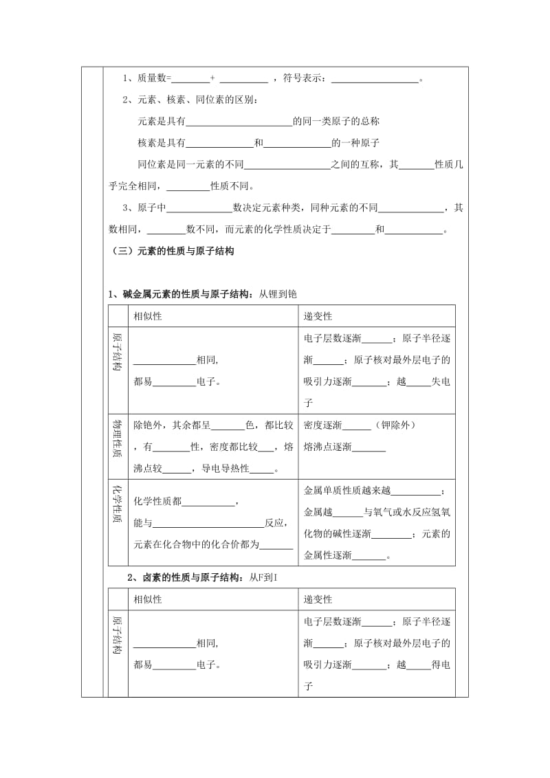 辽宁省抚顺市高中化学 第一章 物质结构元素周期律 1.1 元素周期表 第3课时导学案新人教版必修2.doc_第2页