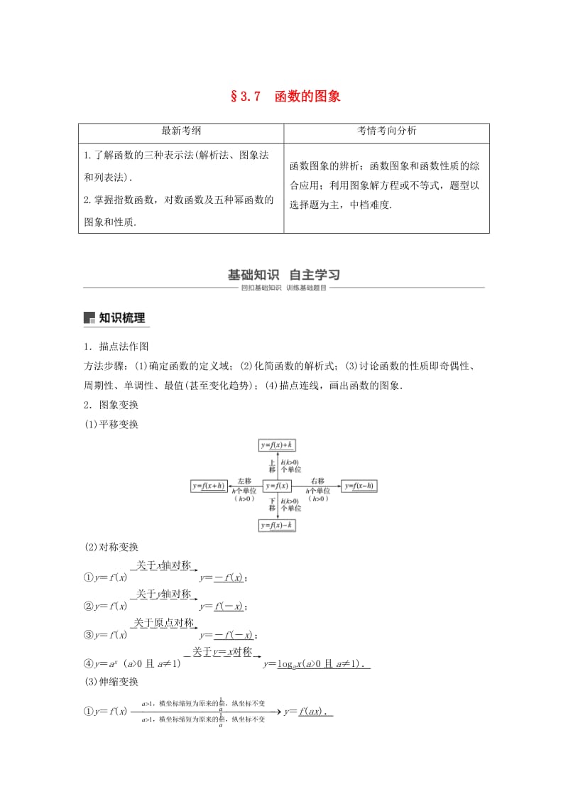 （浙江专用）2020版高考数学新增分大一轮复习 第三章 函数概念与基本初等函数Ⅰ3.7 函数的图象讲义（含解析）.docx_第1页