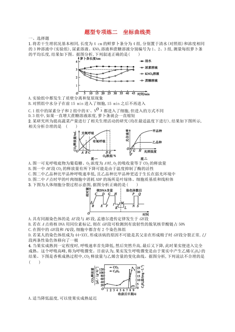 2019版高考生物大二轮复习 题型增分练：题型专项练2 坐标曲线类.doc_第1页