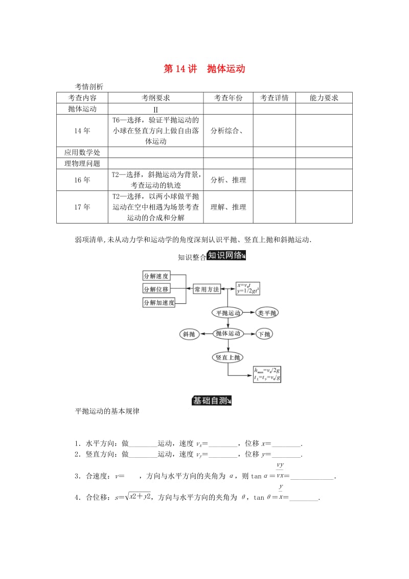 江苏专版2019年高考物理总复习第14讲抛体运动讲义.doc_第1页