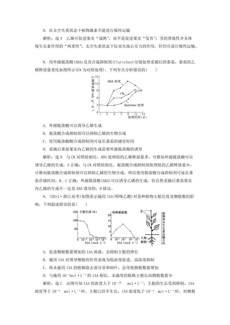 江苏专版2019版高考生物一轮复习第三部分稳态与环境第二单元植物的激素调节课时跟踪检测三十二植物的激素调节.doc_第3页