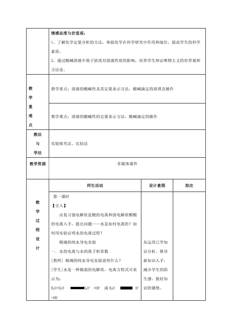 陕西省石泉县高中化学 第三章 水溶液中的离子平衡 3.2 水的电离和溶液的酸碱性教案 新人教版选修4.doc_第2页