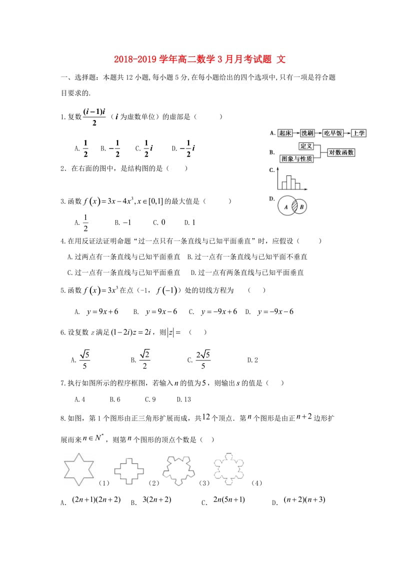 2018-2019学年高二数学3月月考试题 文.doc_第1页