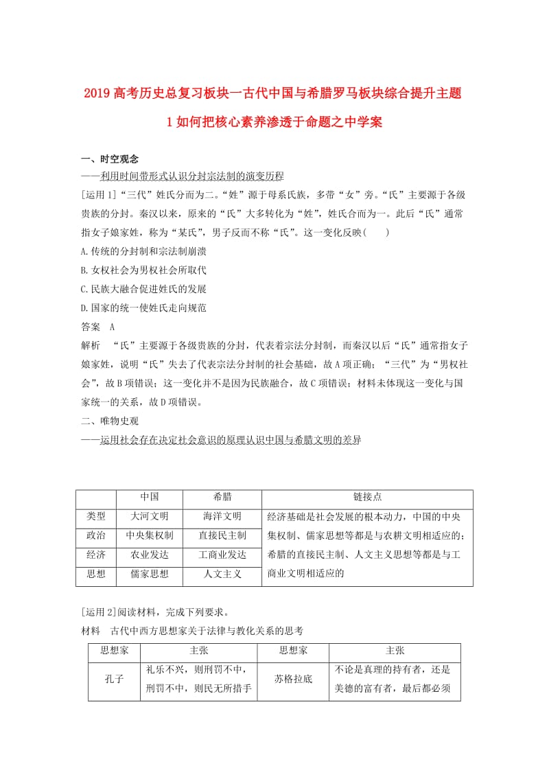 2019高考历史总复习板块一古代中国与希腊罗马板块综合提升主题1如何把核心素养渗透于命题之中学案.doc_第1页