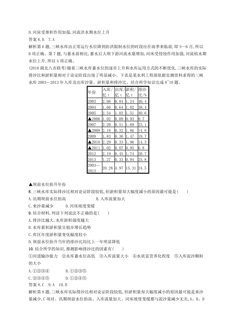 （通用版）2019版高考地理总复习 第十五章 区域自然资源综合开发利用 课时规范练29 流域的综合开发.docx_第3页