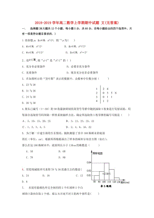 2018-2019學(xué)年高二數(shù)學(xué)上學(xué)期期中試題 文(無答案).doc