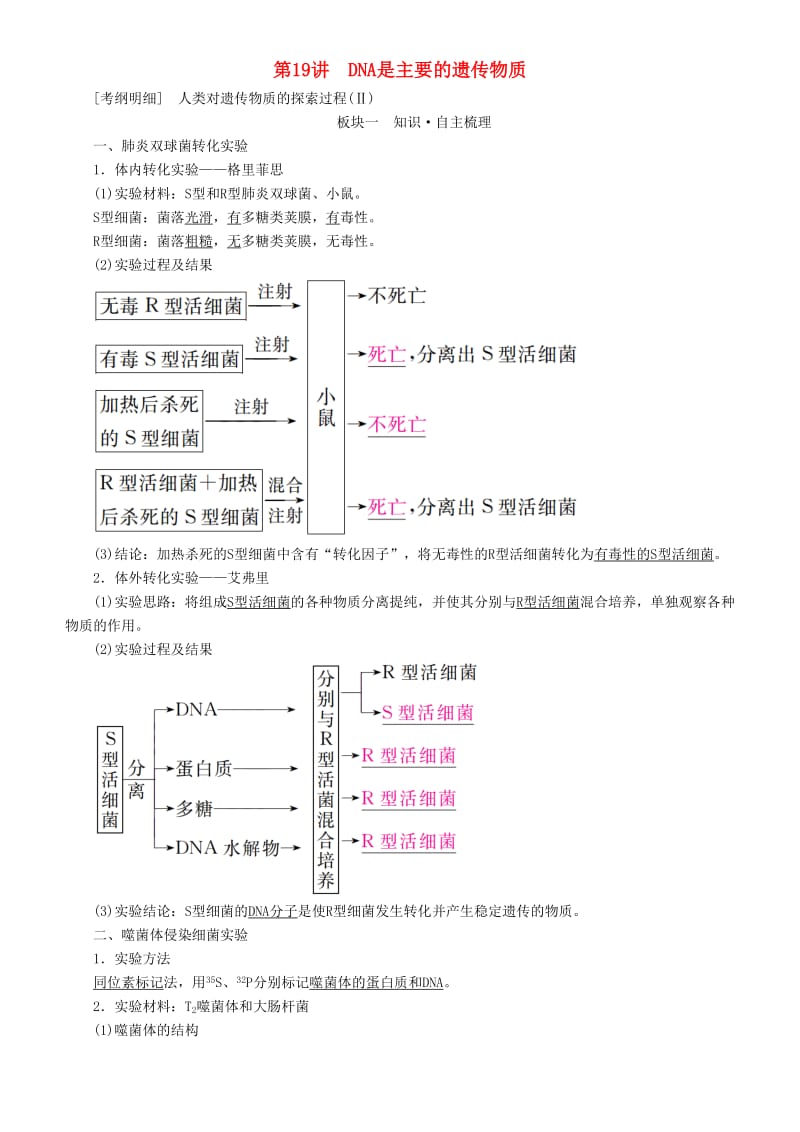 2019高考生物一轮复习 第19讲 DNA是主要的遗传物质讲练结合学案.doc_第1页