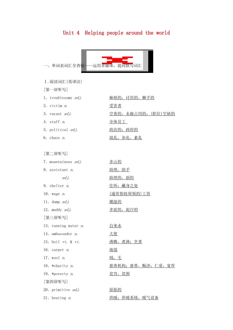 （江苏专用）2020高考英语一轮复习 Unit 4 Helping people around the world学案（含解析）牛津译林版选修6.doc_第1页