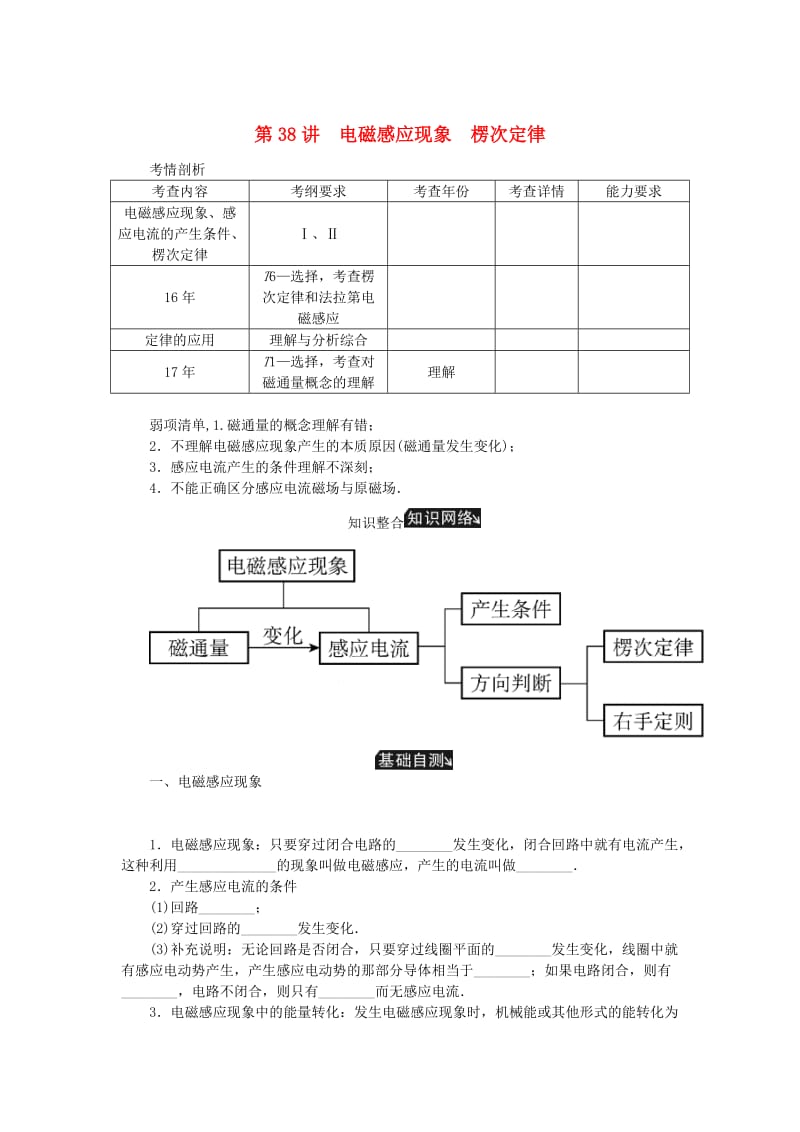 江苏专版2019年高考物理总复习第38讲电磁感应现象楞次定律讲义.doc_第1页