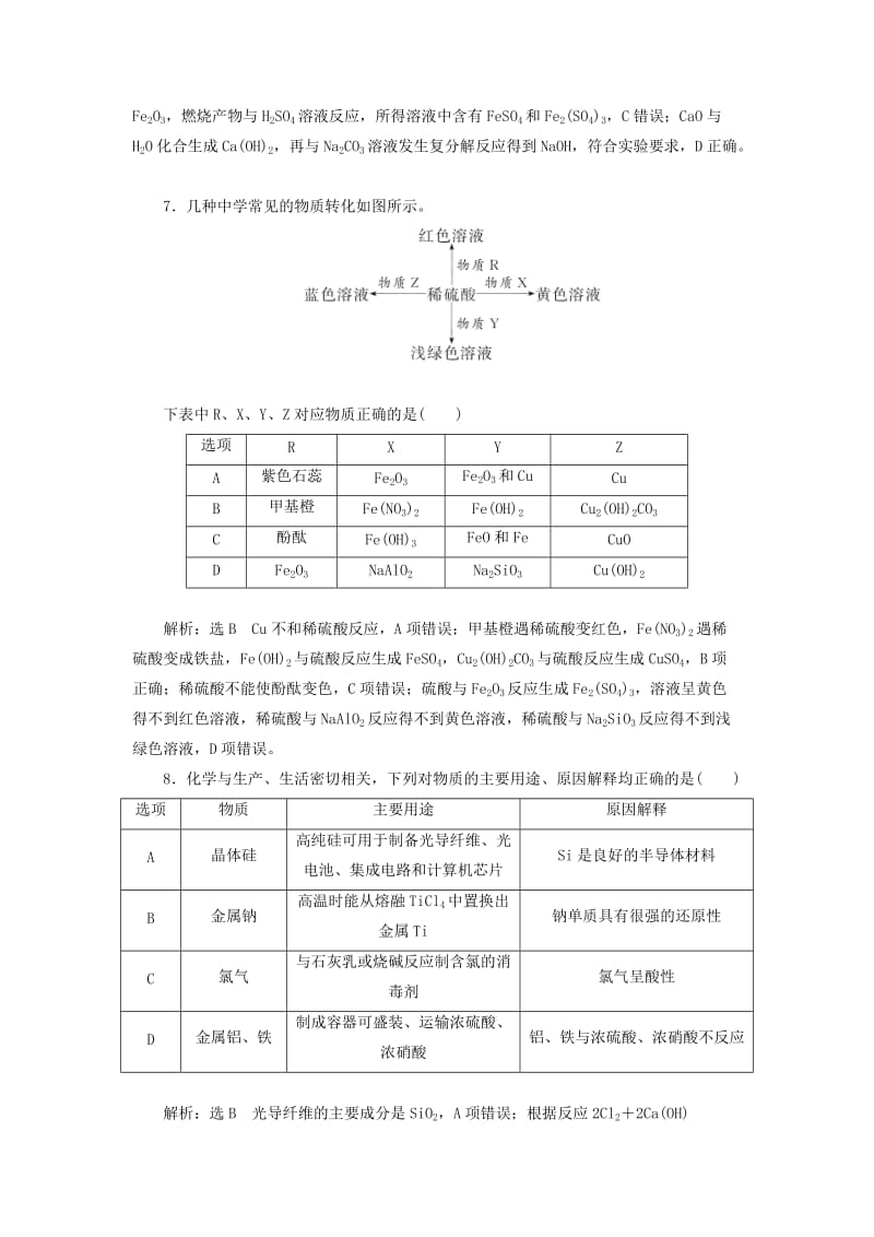 （通用版）2020高考化学一轮复习 跟踪检测（二十五）归纳拓展 物质的性质与用途、转化与推断环境保护（含解析）.doc_第3页