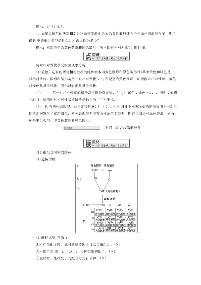 浙江专版2018年高中生物第一章孟德尔定律第二节自由组合定律学案浙科版必修2 .doc_第2页