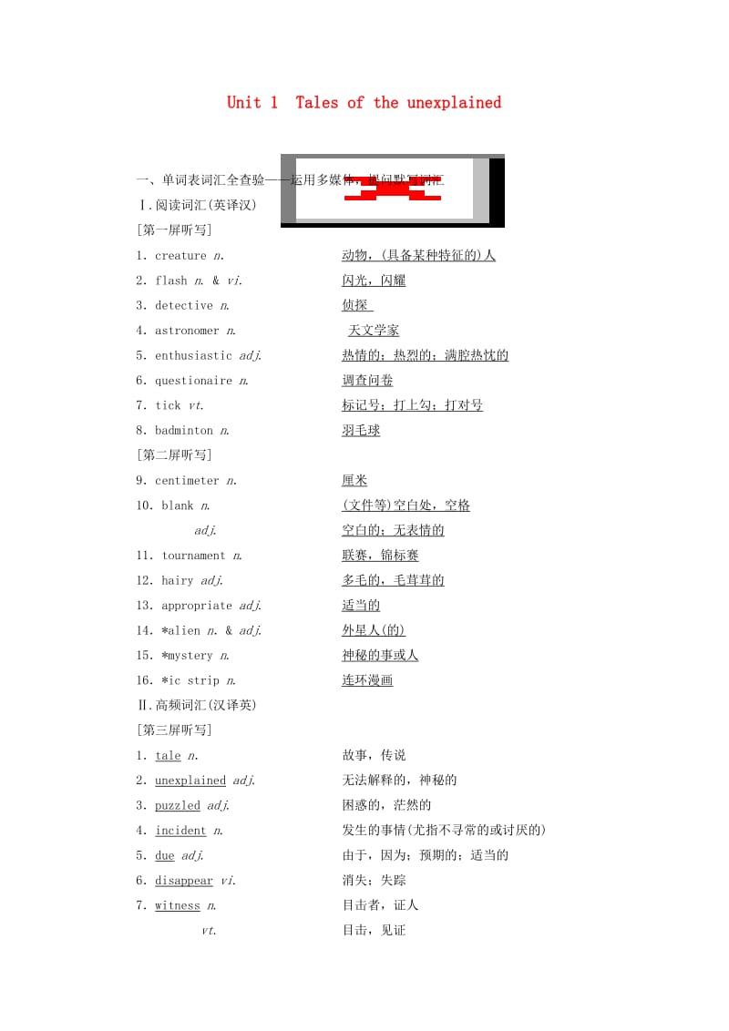 （江苏专用）2020高考英语一轮复习 Unit 1 Tales of the unexplained学案（含解析）牛津译林版必修2.doc_第1页