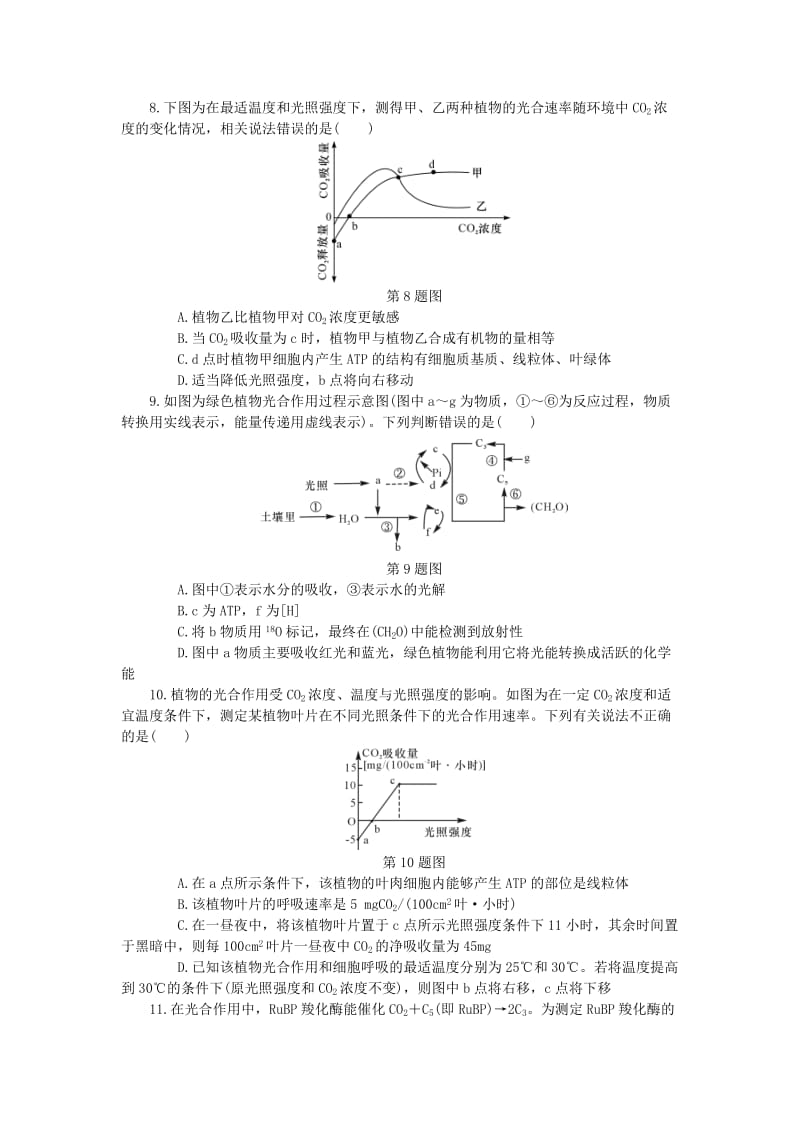 （江苏专用）2019年高考生物一轮总复习 课时作业（十）光合作用（一）.doc_第3页