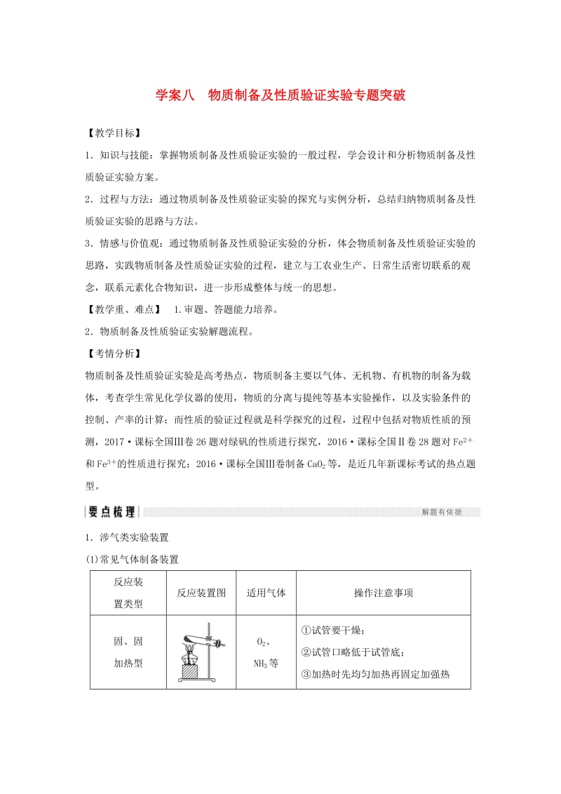 全国通用版2019版高考化学大一轮复习第十章化学实验基础及探究学案八物质制备及性质验证实验专题突破学案.doc_第1页