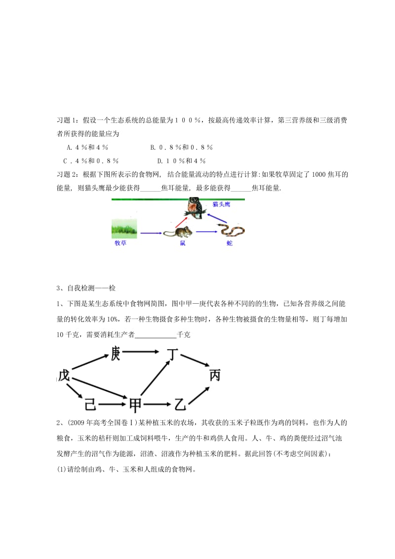 江西省吉安县高中生物 第五章 生态系统及其稳定性 5.2 生态系统的能量流动（2）导学案新人教版必修3.doc_第2页