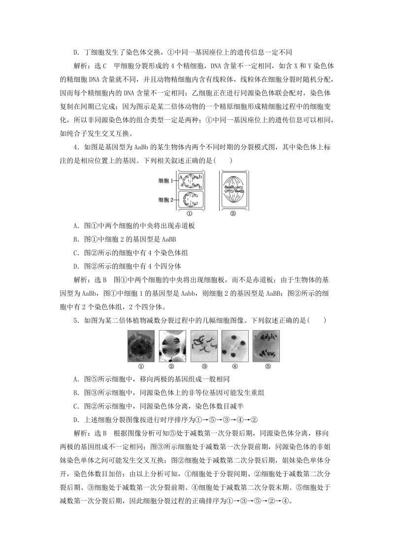 （新课改省份专用）2020版高考生物一轮复习 课下达标检测（十三）减数分裂与受精作用（含解析）.doc_第2页