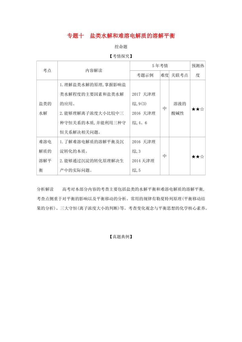 天津市2020年高考化学一轮复习 专题十 盐类水解和难溶电解质的溶解平衡教师用书.docx_第1页