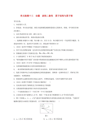 （江蘇專用）2019高考物理一輪復(fù)習(xí) 單元檢測十三 動量 波粒二象性 原子結(jié)構(gòu)與原子核.docx