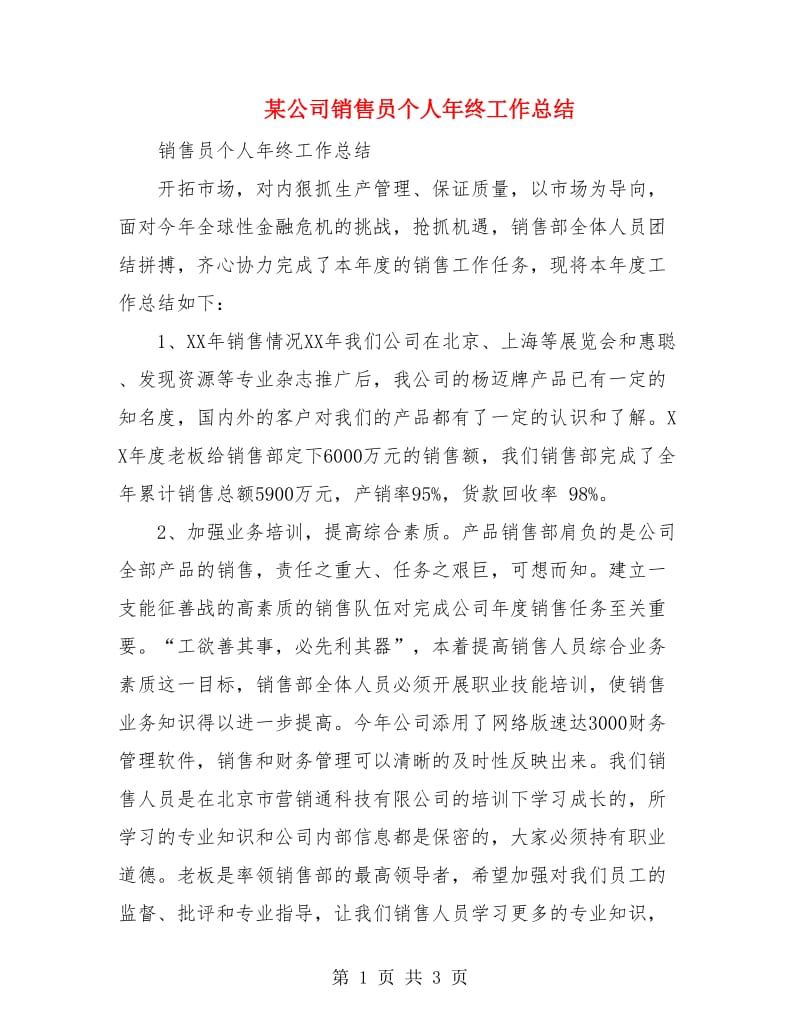 某公司销售员个人年终工作总结.doc_第1页