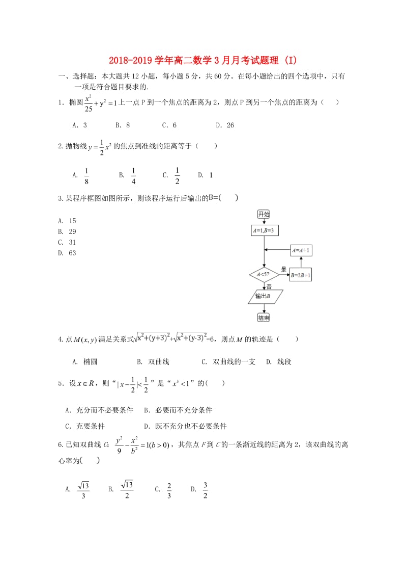 2018-2019学年高二数学3月月考试题理 (I).doc_第1页