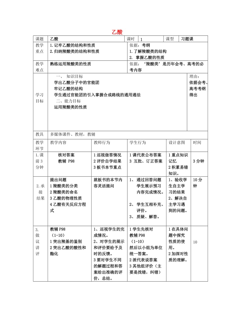 辽宁省大连市高中化学 第三章 烃的含氧衍生物 3.3 羧酸 酯 3.3.1 羧酸习题课教案 新人教版选修5.doc_第1页