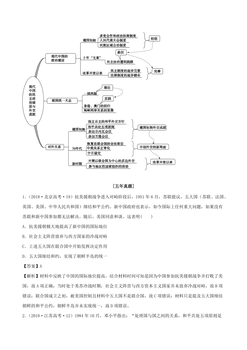 2019年高考历史二轮复习 核心考点突破 专题14 现代中国的政治建设、祖国统一和外交成就学案.doc_第3页