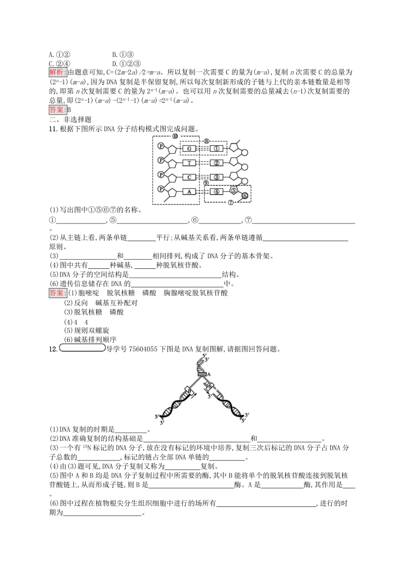 2019年高中生物 第四章 遗传的分子基础 4.2 DNA分子的结构和复制练习 苏教版必修2.docx_第3页