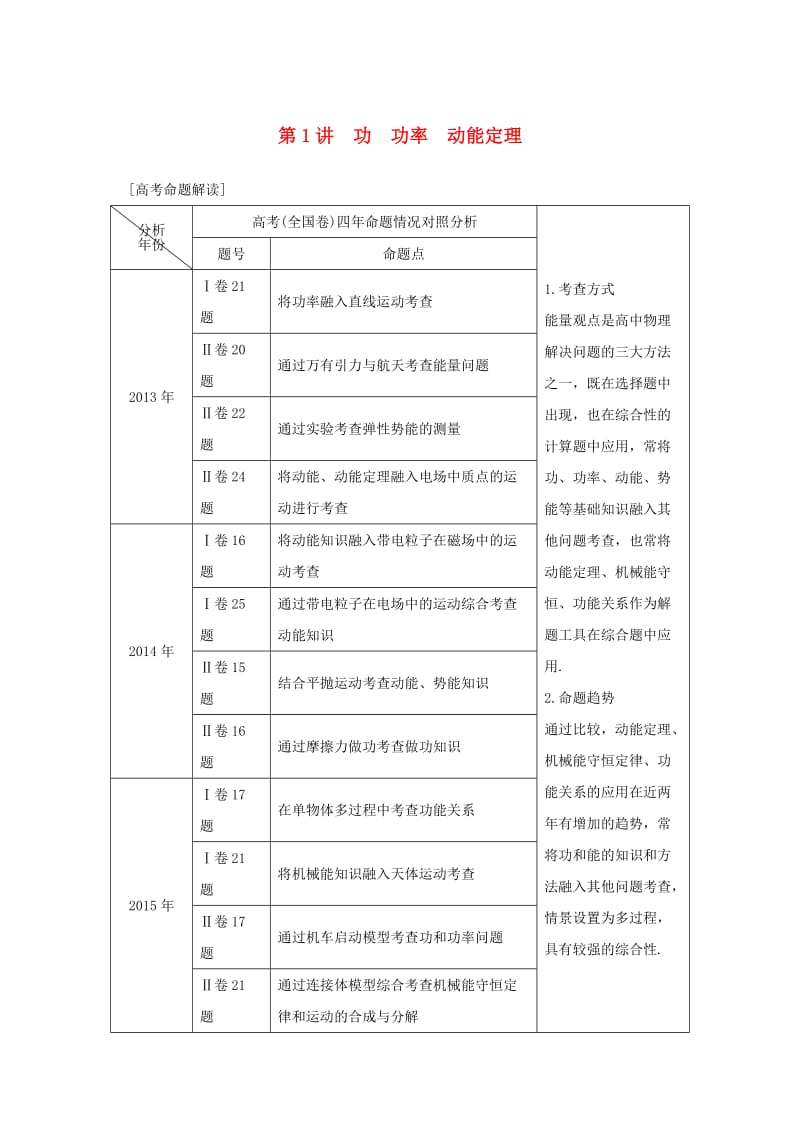 2019年高考物理一轮复习 第五章 机械能 第1讲 功 功率 动能定理学案.doc_第1页