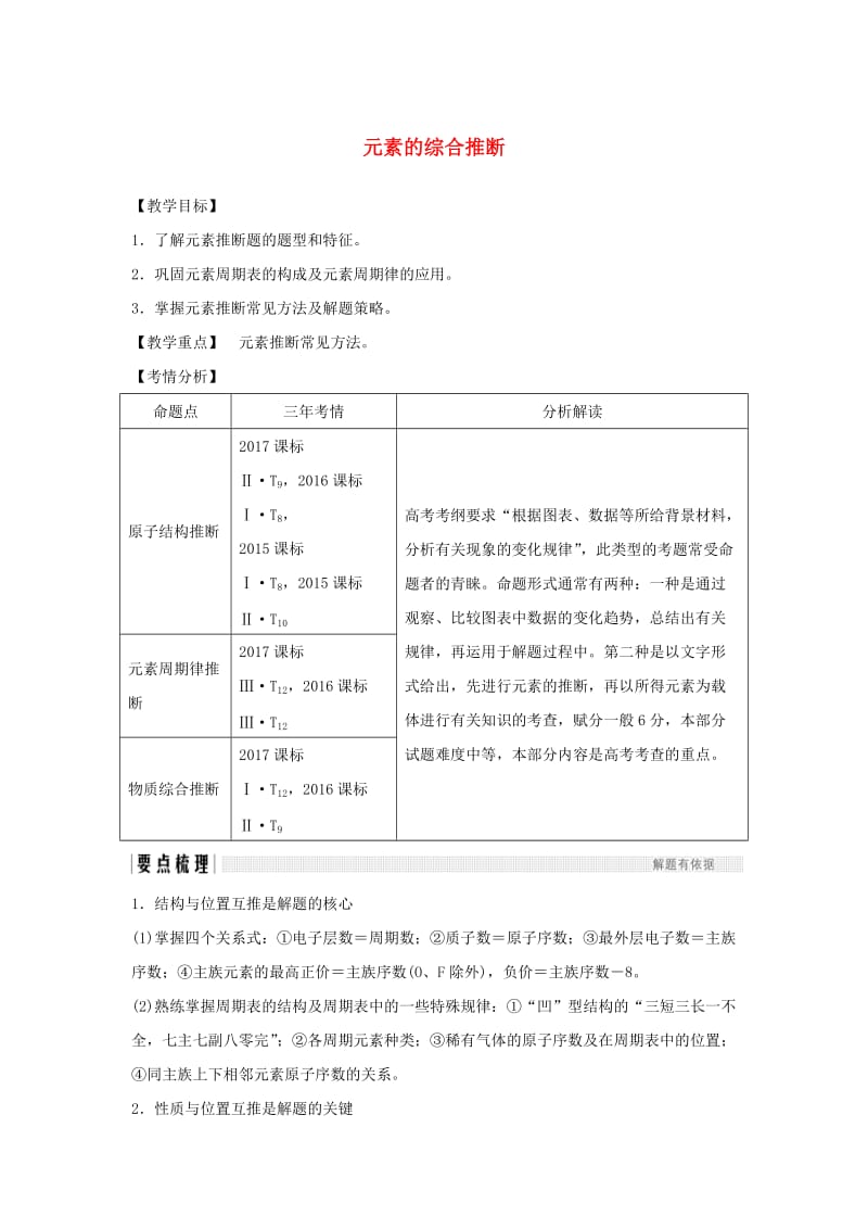 人教通用版2020高考化学新一线大一轮复习第五章元素的综合推断讲义+精练含解析.doc_第1页