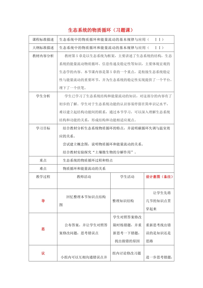 四川省成都市高中生物 第五章 生态系统及其稳定性 5.3 生态系统的物质循环+习题课教案 新人教版必修3.doc_第1页