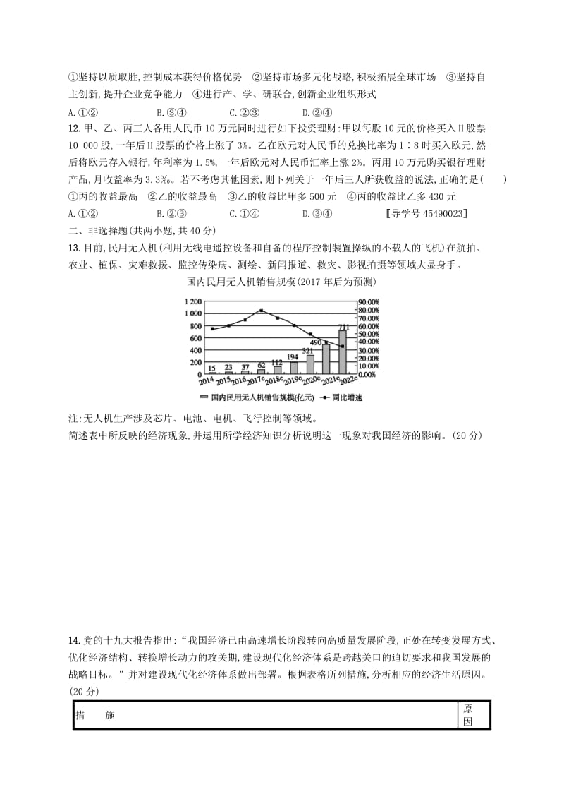 （福建专用）2019高考政治一轮复习 单元质检卷二 生产、劳动与经营 新人教版.doc_第3页