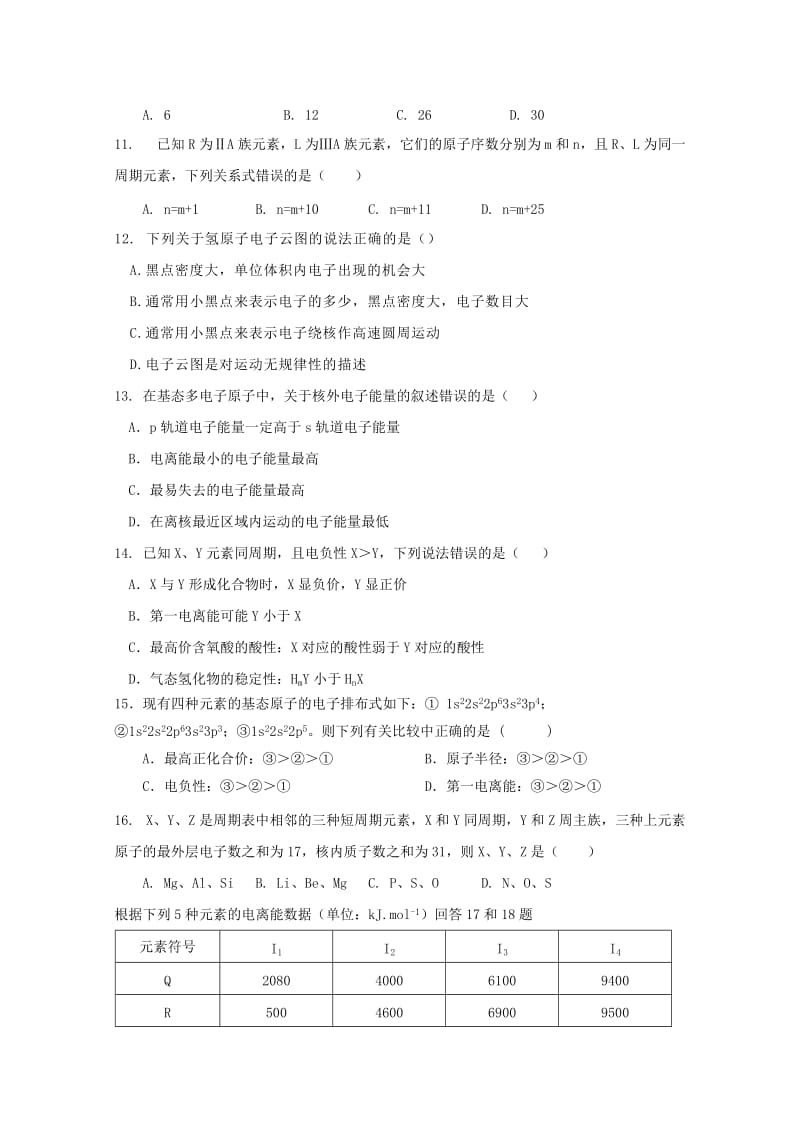 2019-2020学年高二化学下学期第一学段考试试题.doc_第2页