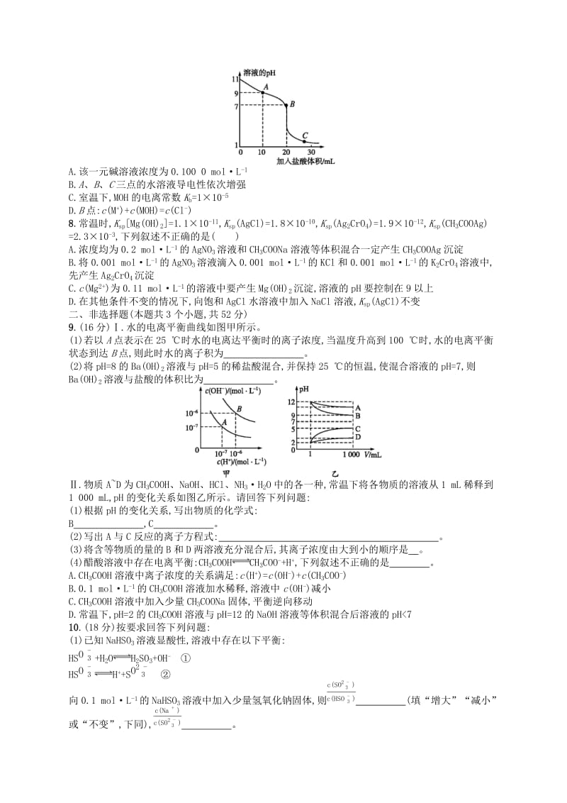 广西2019年高考化学一轮复习 单元质检卷8 水溶液中的离子平衡 新人教版.docx_第2页