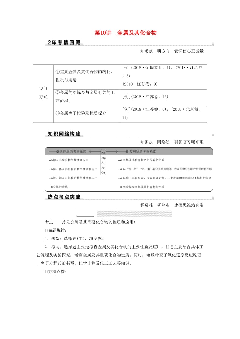 2019高考化学二轮复习 第1部分 第10讲 金属及其化合物学案.docx_第1页