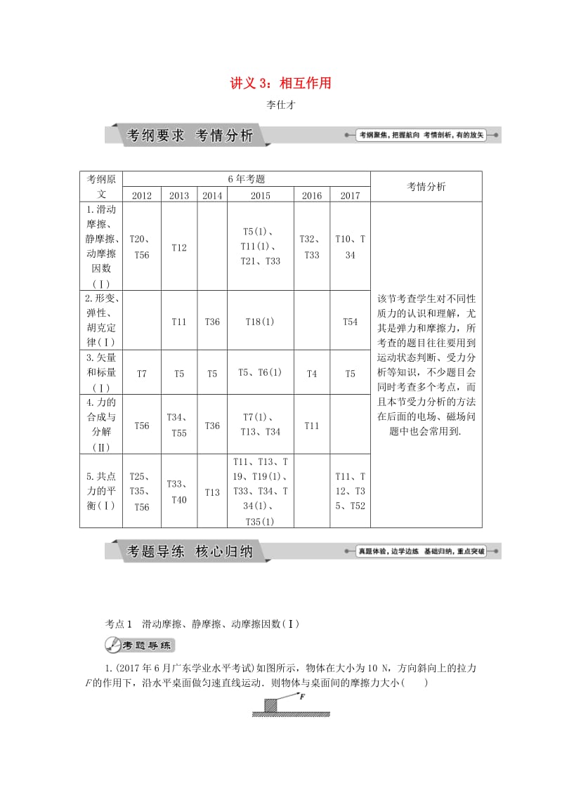 广东省2019高考物理一轮基础复习讲义 专题3 相互作用（含解析）.doc_第1页