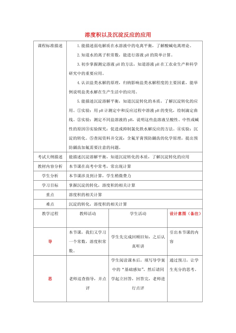 四川省成都市高中化学 溶度积以及沉淀反应的应用教案 新人教版选修4.doc_第1页