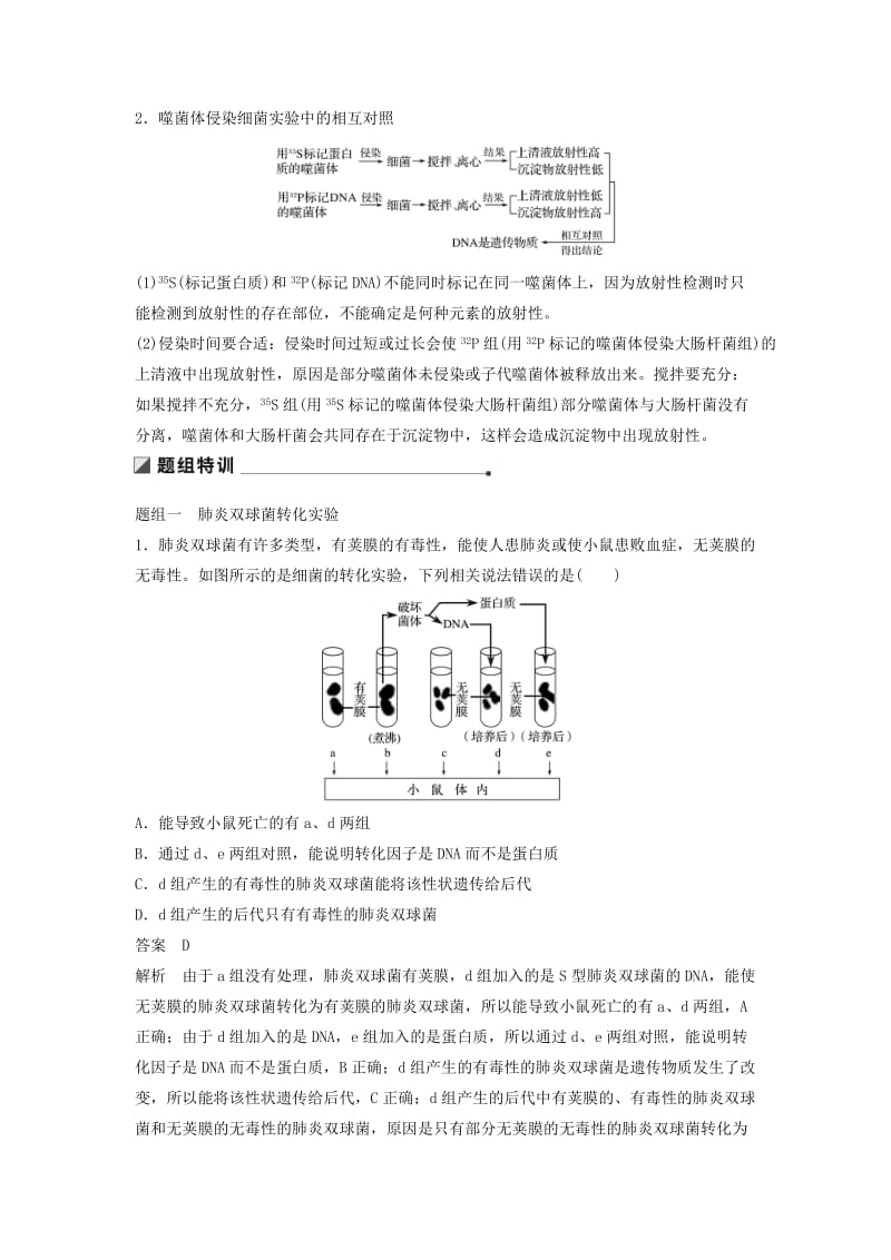 江苏专用2019高考生物二轮复习专题四遗传的分子基础考点12探索遗传物质本质的经典实验学案.doc_第2页