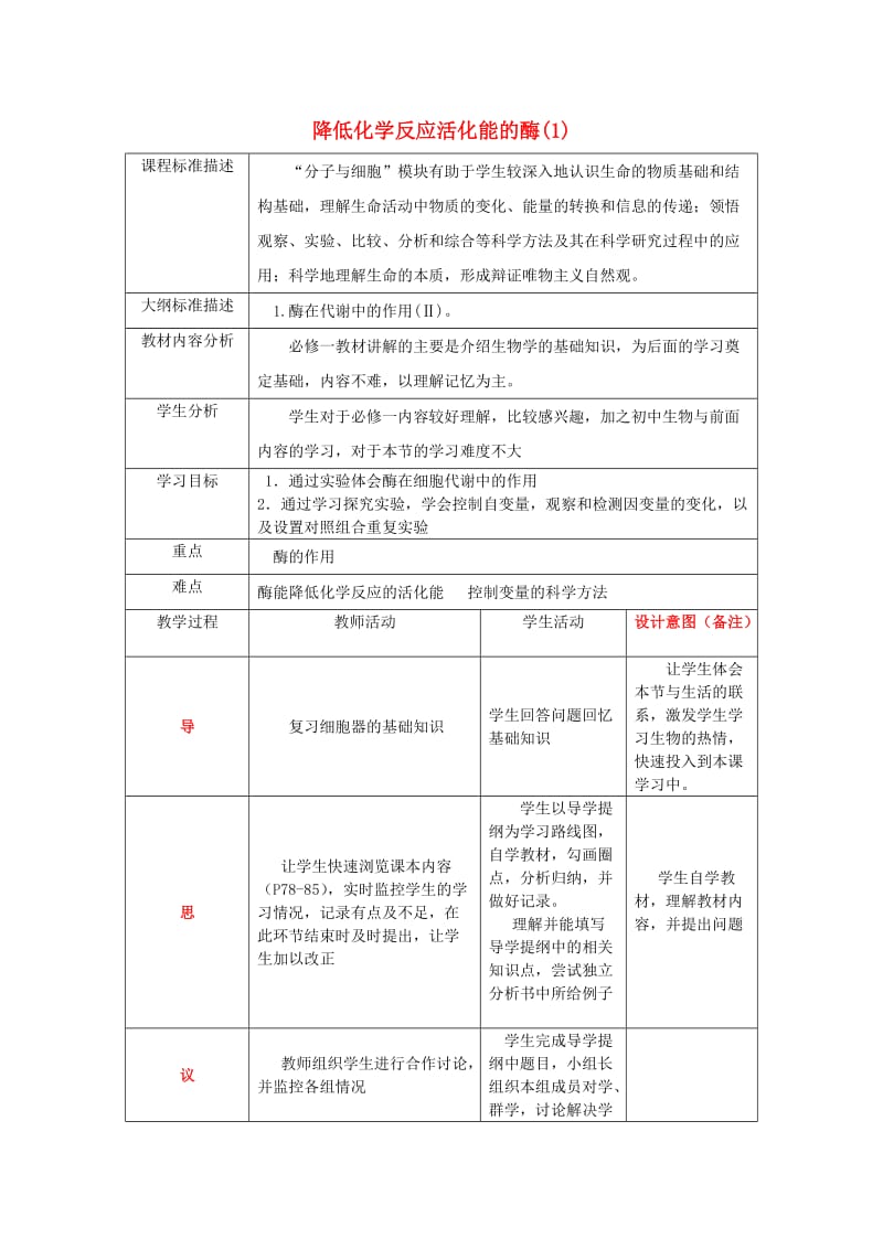 四川省成都市高中生物 第五章 细胞的能量供应和利用 5.1 降低化学反应活化能的酶（1）教案 新人教版必修1.doc_第1页