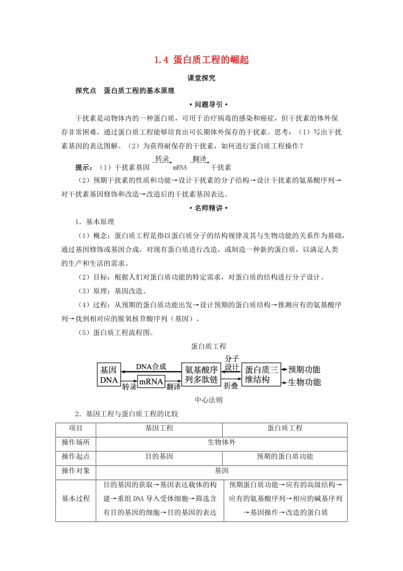 高中生物 专题1 基因工程 1.4 蛋白质工程的崛起课堂探究素材 新人教版选修3.doc_第1页