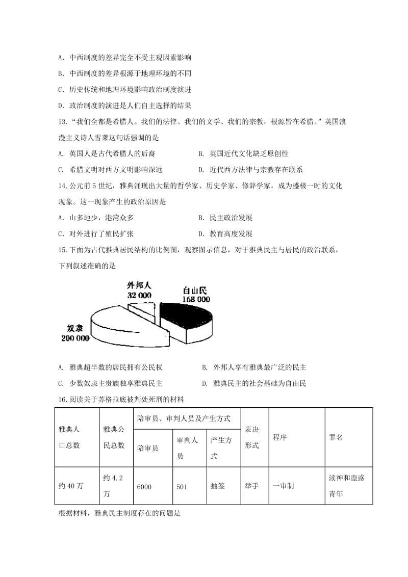 2019-2020学年高一历史上学期期末考试试卷 (IV).doc_第3页