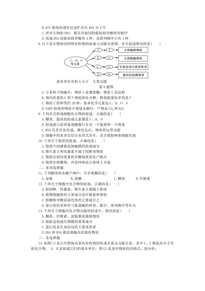 （江苏专用）2019年高考生物一轮总复习 课时作业（三）细胞中的核酸、糖类和脂质.doc_第2页