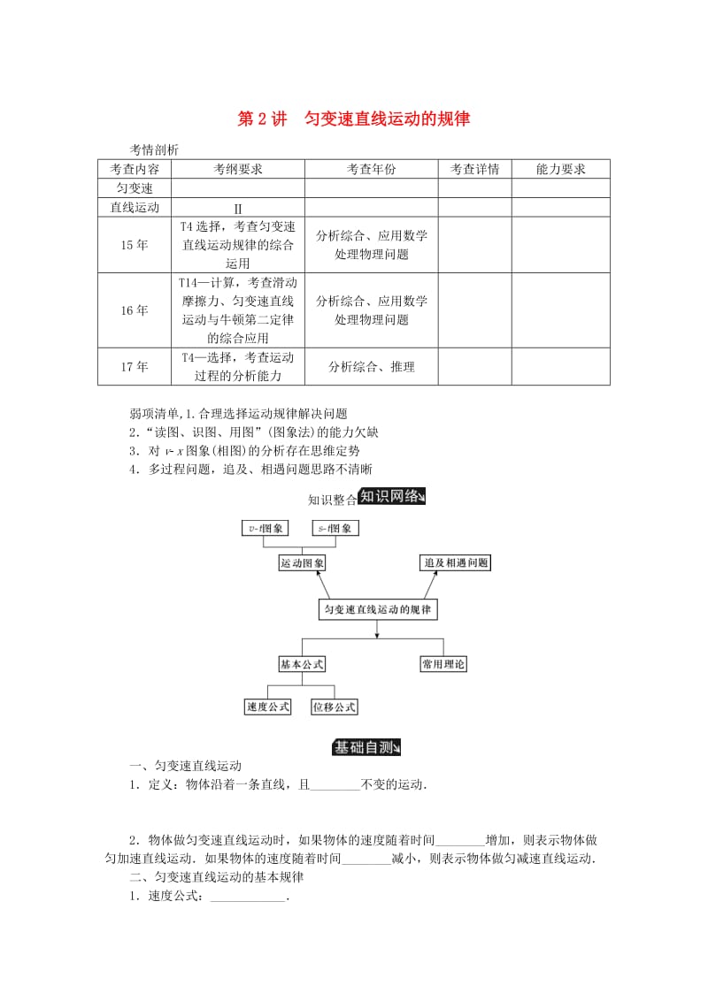 江苏专版2019年高考物理总复习第2讲匀变速直线运动的规律讲义.doc_第1页