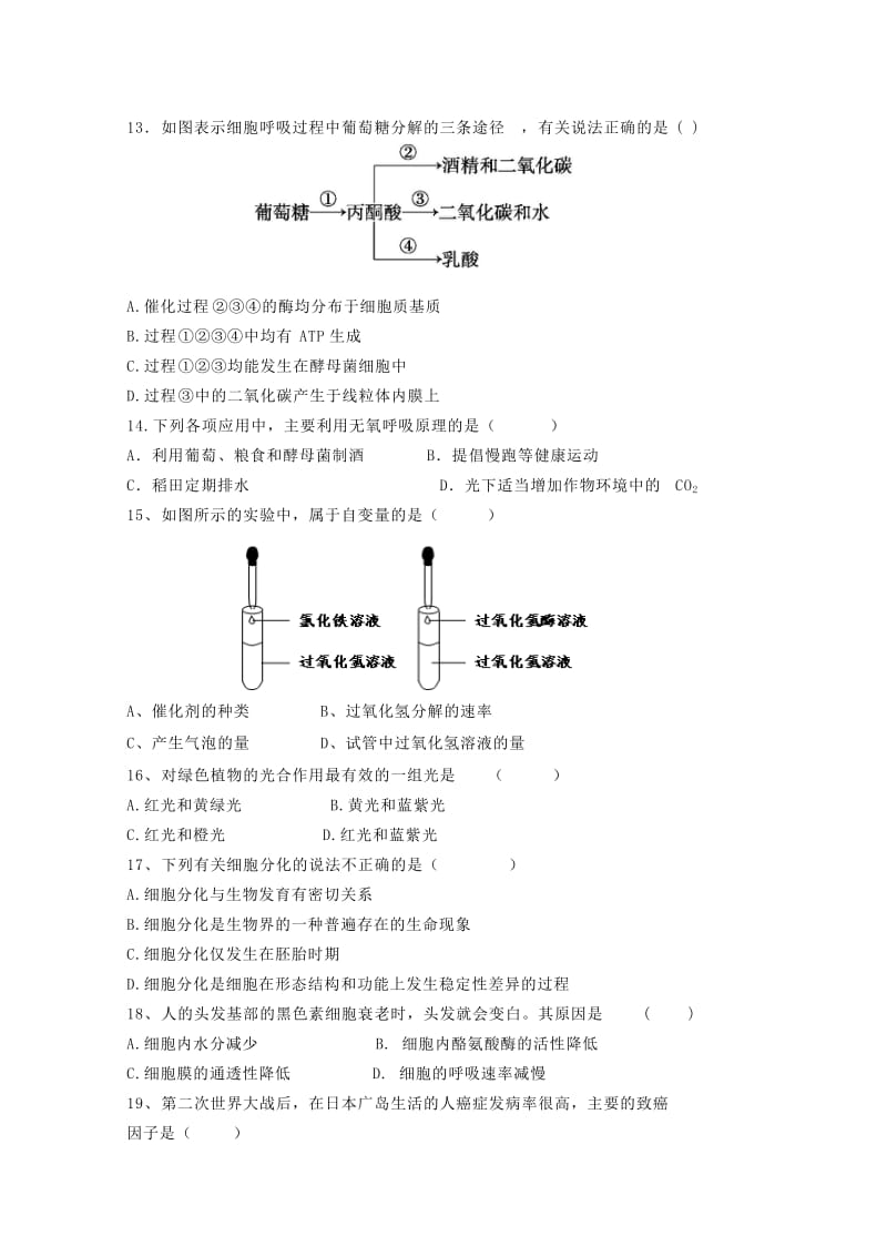 2018-2019高一生物上学期期末考试试题 (II).doc_第3页