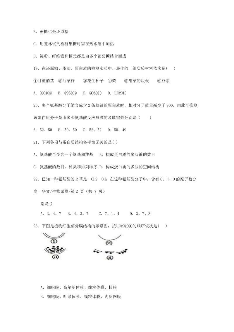 2018-2019学年高一生物12月月考试题华文班无答案.doc_第3页