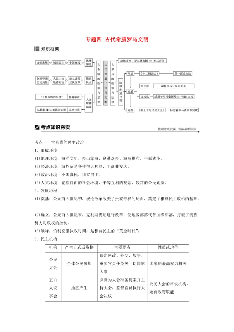 通用版2019版高考历史二轮复习与增分策略板块一古代史部分专题四古代希腊罗马文明学案.doc_第1页